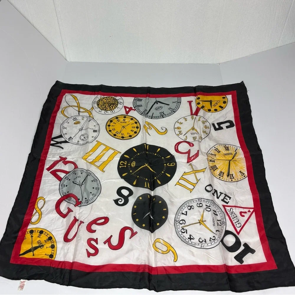 Vintage 1980’s Guess Watches 100% silk clock logo scarf